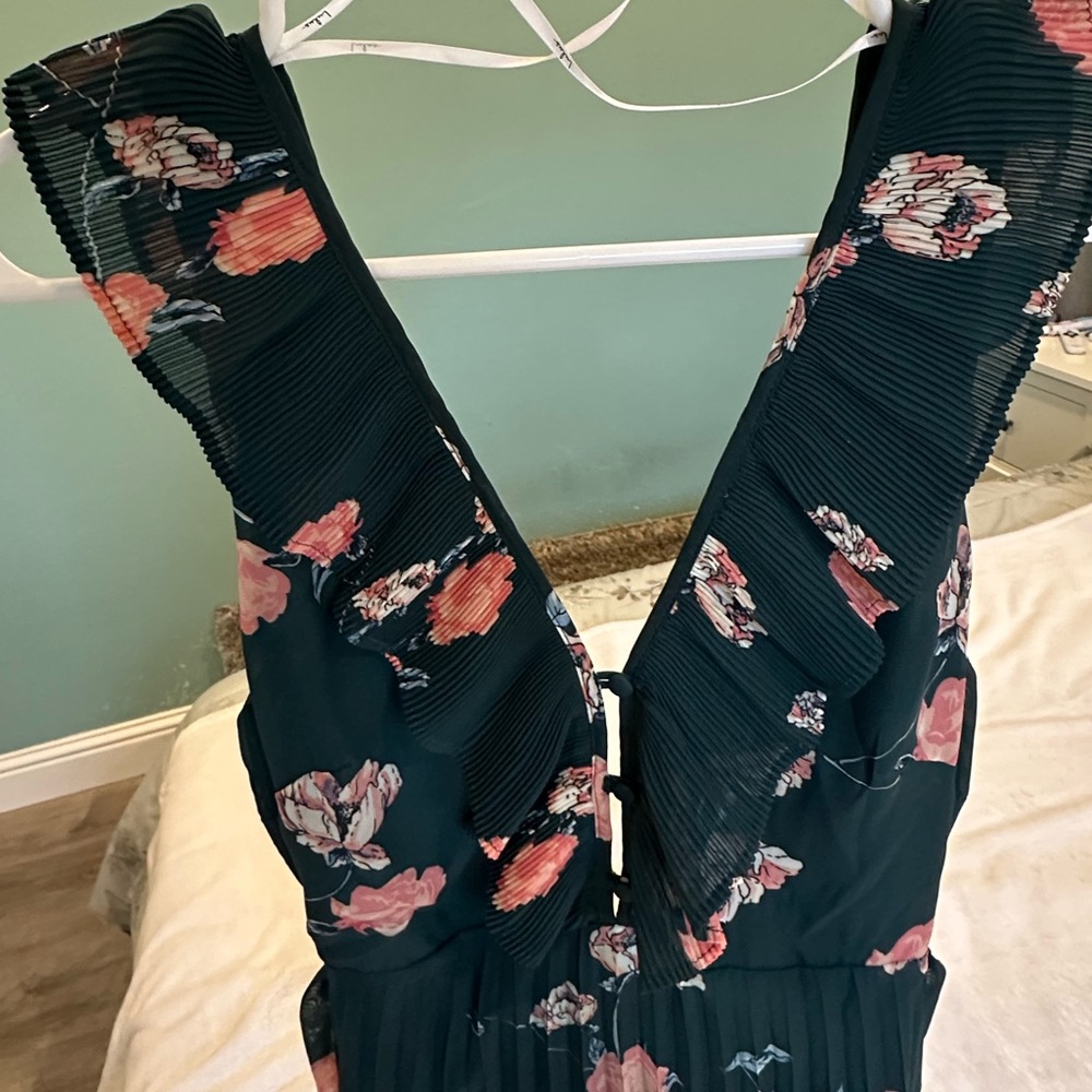 Lulu's Forest Green Floral Maxi Dress with Pink Roses - Picture 2 of 5